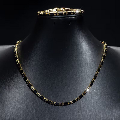 💥Ketting en armband als bijpassende set met zirkonia-stenen – Vergulde Koperen Sieradenset | Geometrische Schakels | Verstelbaar 40+5,5 cm | Gegalvaniseerd ✨💍