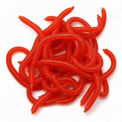 🎣 50% KORTING!   Kunstaas dat beweegt, gloeit en ruikt als een echte worm – Zachte TPR Regenworm | Garnalenaroma | Fosforescerend | 8 cm | 50 of 100 Stuks | Rood of Bruin 🎣🐛