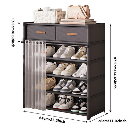 👟 Schoenen opbergen zonder stofophoping in de hal – Stofdicht Schoenenrek met Oprolgordijn | Verwijderbare Planken | 2 Laden | 4 t/m 7 Lagen | Zwart of Wit 👟🧹