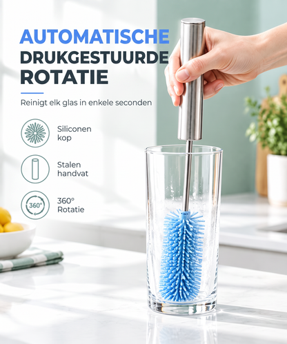 Roterende borstel voor het reinigen van glazen