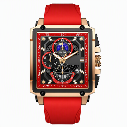 🌙 Vierkant herenhorloge met siliconen band en datumweergave