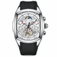 🕰️ Tonneau herenhorloge met chronograaf, skeleton-wijzerplaat, maanstand en siliconen band