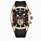 🕰️ Tonneau herenhorloge met chronograaf, skeleton-wijzerplaat, maanstand en siliconen band