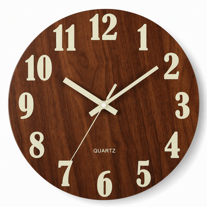 ⏳Tijdelijk 50% korting⏰12-inch stille houten wandklok – Lichtgevend & MDF houtnerf✨