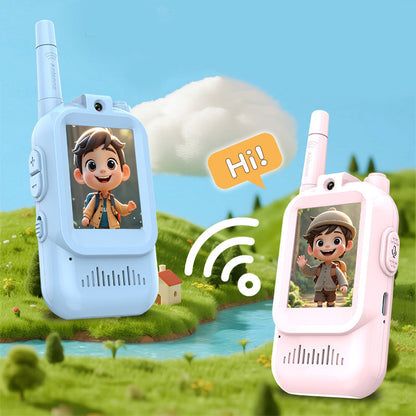⏳ Tijdelijke aanbieding⏳ Video walkietalkies voor kinderen Set van 2 met beeldspraak stemverandering en USB opladen in blauw en roze