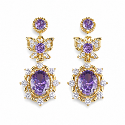 🔥 50% KORTING! 💜 Lavendelpaarse zirkoon vlindersieradenset – verstelbare ring en oorbellen ✨