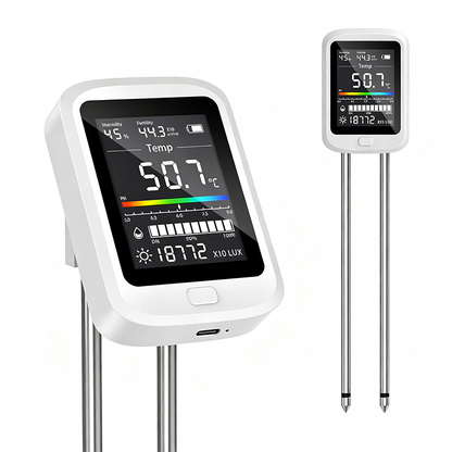 ⏳ Tijdelijke aanbieding⏳ Digitale bodemtester met verlicht LCD scherm Dubbele meetpennen en USB C opladen Voor vocht pH temperatuur en licht Celsius uitvoering