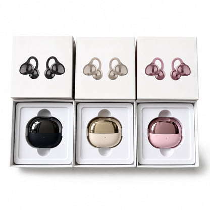 ⏳ Tijdelijke aanbieding⏳ Draadloze open-ear Bluetooth oortjes met flexibele oorclips en laadcase Voor dagelijks luisteren in lichtgeel zwart of roze