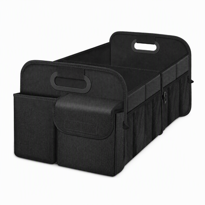 ⏳ Tijdelijke aanbieding⏳ Opvouwbare kofferbak organizer met vakverdeling en zijvakken Zwarte Oxford stof Volledig of half uit te vouwen 57 × 33 × 27 cm