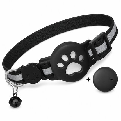⏳ Tijdelijke aanbieding⏳ Verstelbare reflecterende kattenhalsband met trackerhouder en belletje Kliksluiting Keuze uit zwart roze rood oranje en blauw